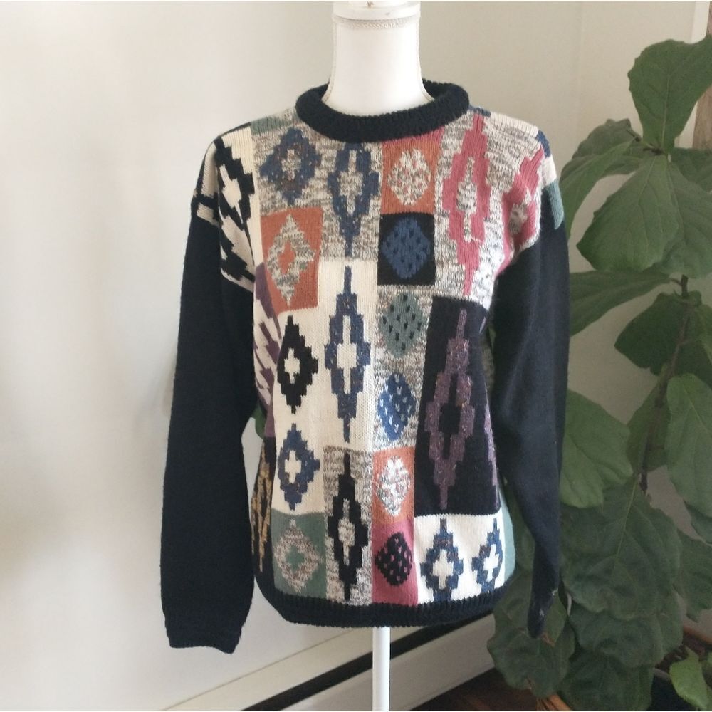 Vintage Concrete Mix Fun Patterned Sweater size large